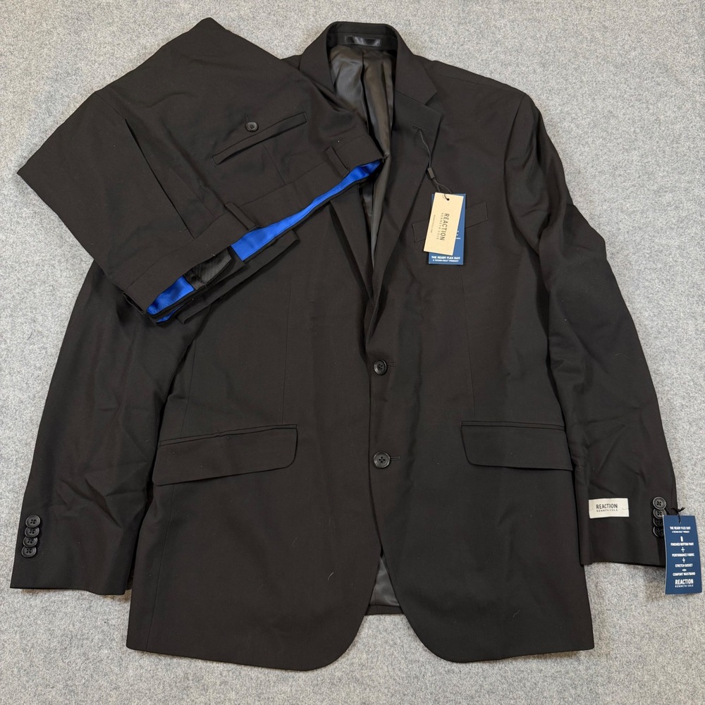 Kenneth Cole Reaction Men 42R 35W Black Ready Flex Techni-Cole 2 Piece Suit NEW